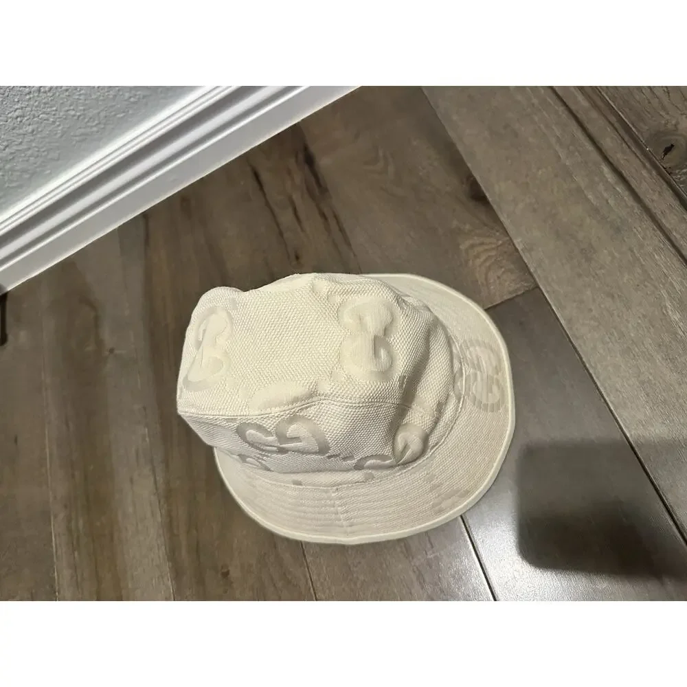 AUTHENTIC GUCCI JUMBO GG BUCKET HAT IVORY/CREAM MONOGRAM 651256 SZ M 57